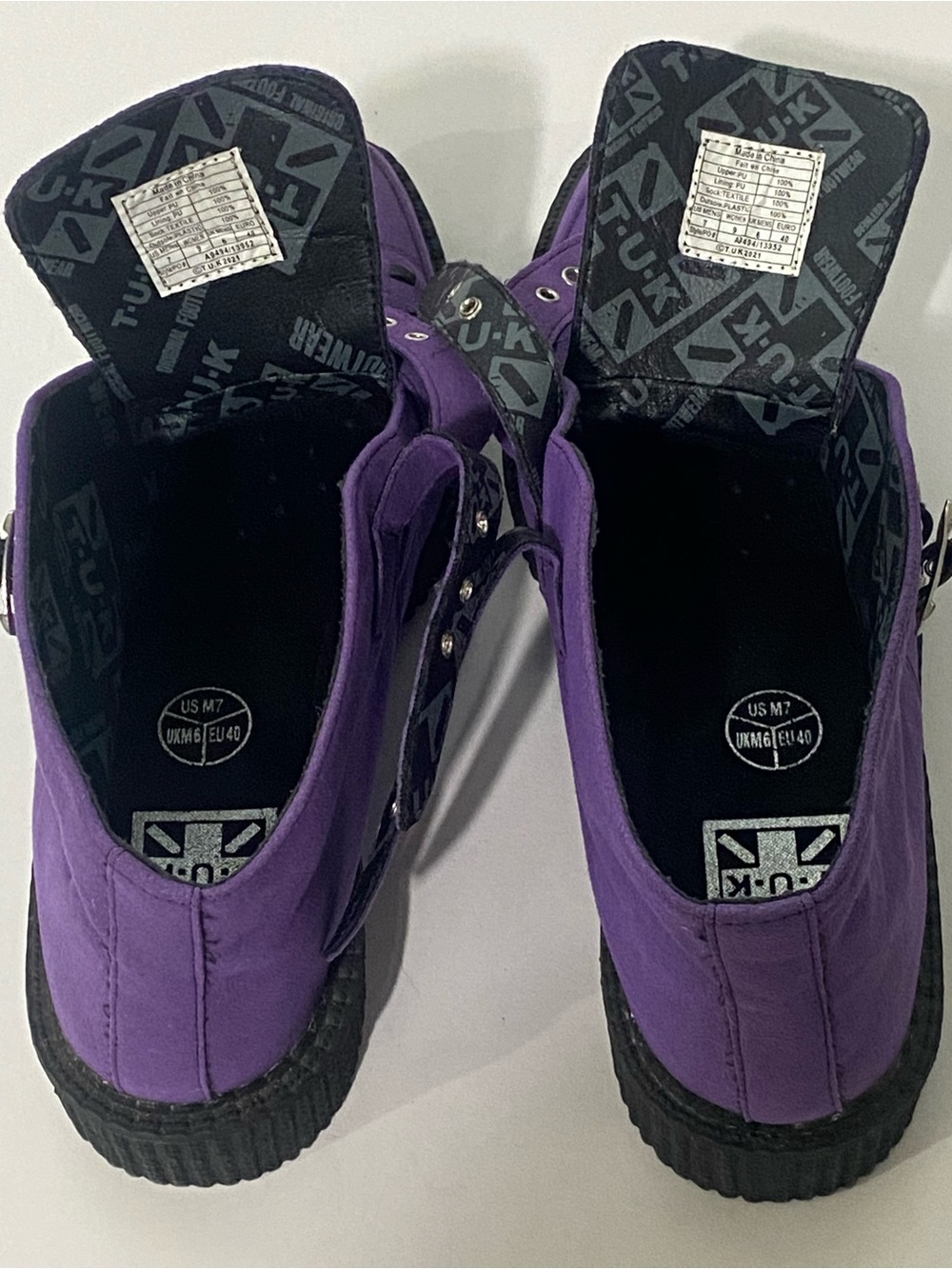 T.U.K. Purple Triple Buckle Pointed Creepers Men 7 Women 9 NWOT Goth Punk - Picture 7 of 12